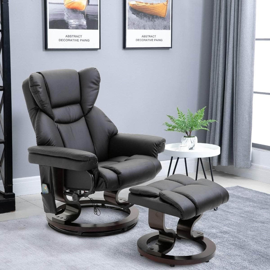 10 Vibration Point Massage Reclining Chair and Ottoman in Faux Leather - Available in 2 Colours