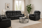 Nelson 3 Piece Reclining Sofa, Loveseat and Chair Set in Black Leather