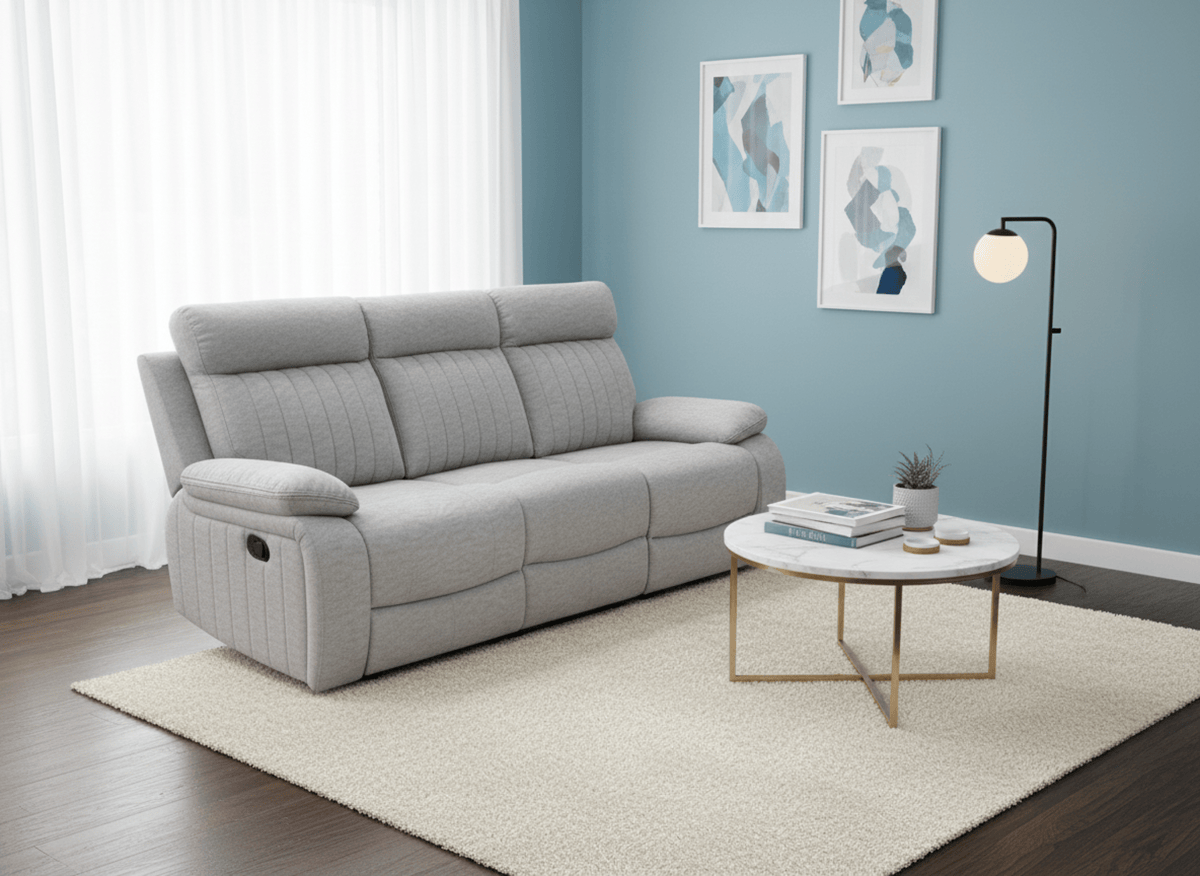 Elyse 82.7" Reclining 3 Seater Sofa with Pull Down Tray and Cupholders - Available in 2 Colours
