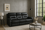 Nelson 87.01" Reclining 3 Seater Sofa in Black Leather