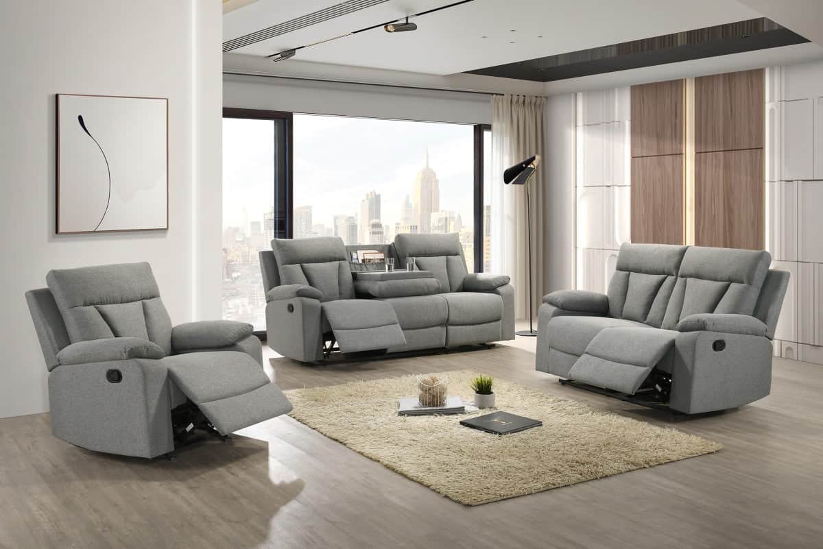 Makena 3 Piece Reclining Sofa, Loveseat and Chair Set in Grey