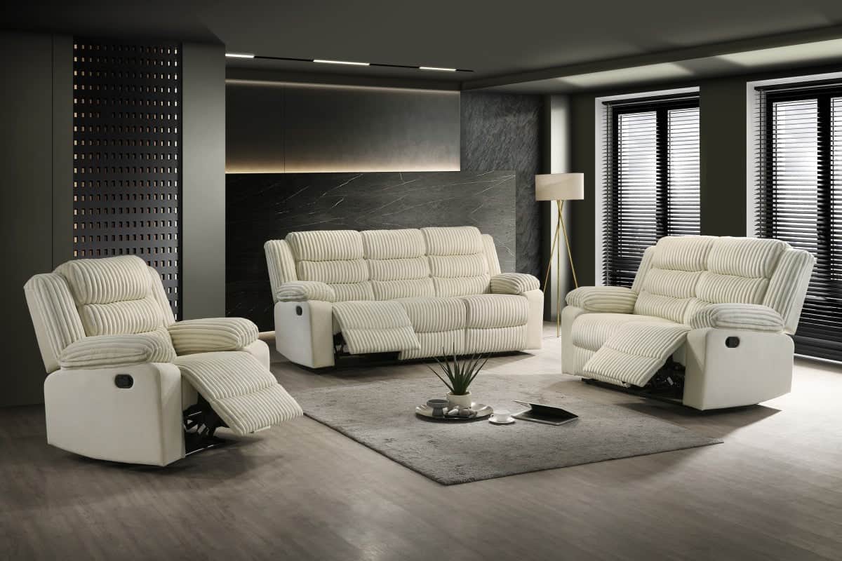 Romilly 3 Piece Corduroy Reclining Sofa, Loveseat and Chair Set - Available in 2 Colours