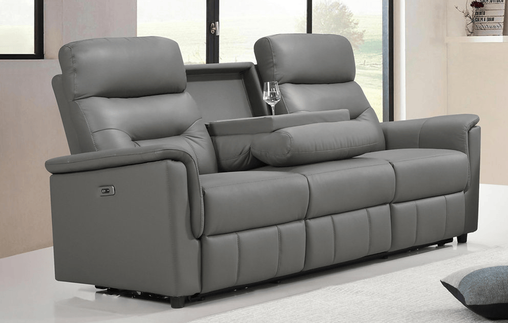 Pending - IFDC Reclining Sofas Light Grey Thatcher Power Recliner Leather Sofa - Available in 2 Colours