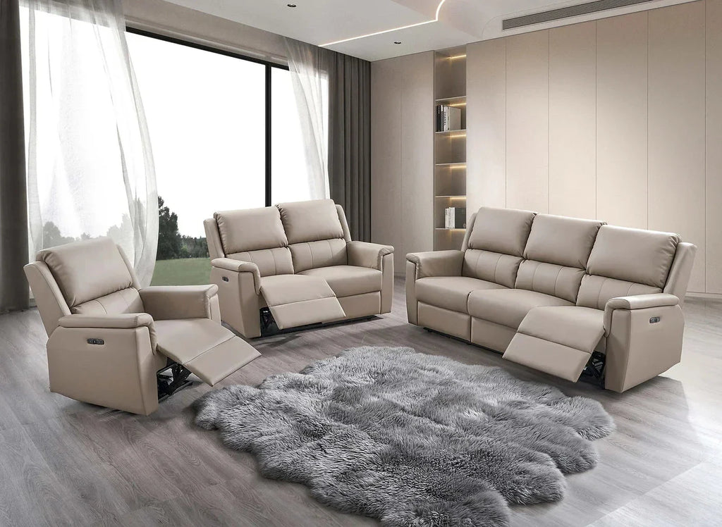 Kindersley 3 Piece Power Reclining Sofa, Loveseat and Chair Set in Stone Faux Leather