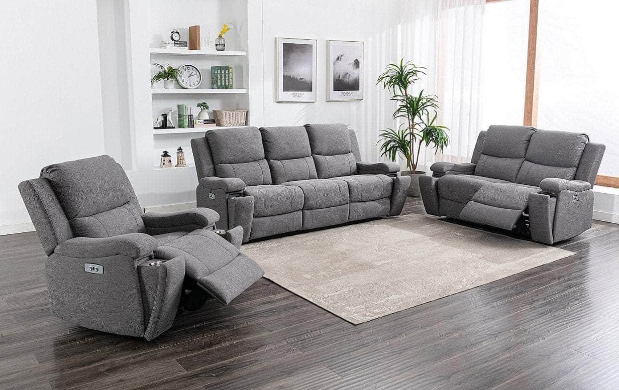 Mississauga Grey Fabric Power Recliner Living Room Collection