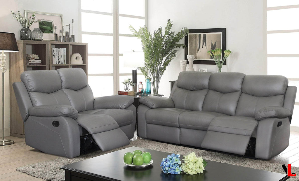 Aveon 2 Piece Pillow Top Arm Reclining Sofa and Loveseat Set in Leather Match - Available in 2 Colours