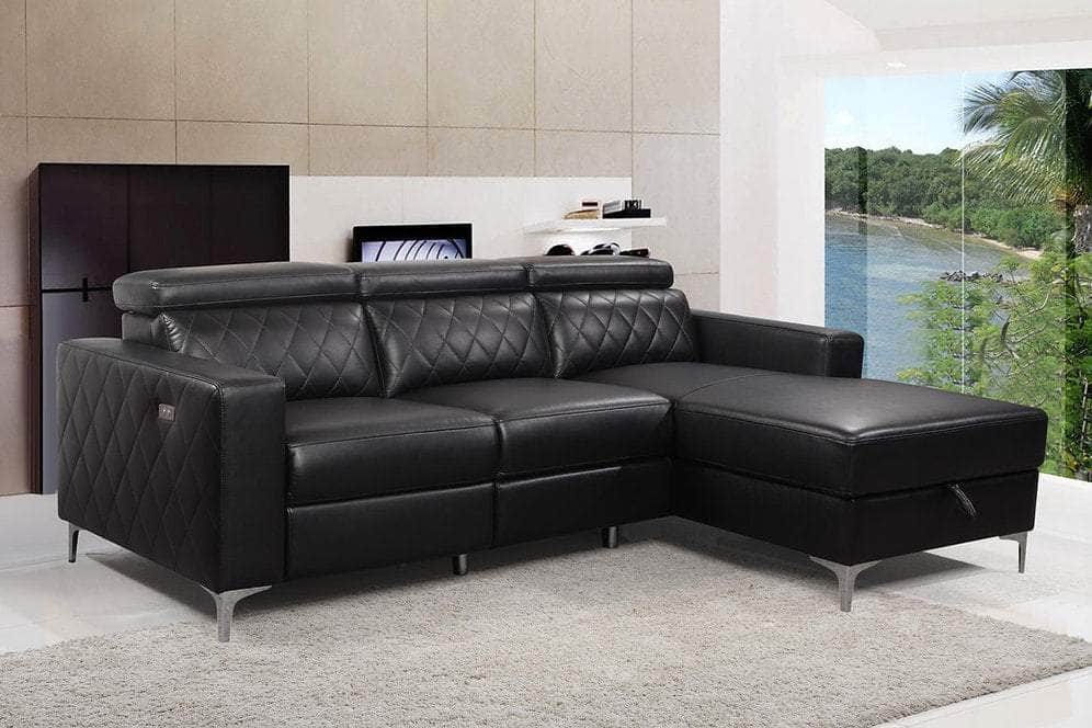 Morris Power Reclining Sectional Sofa with Storage Chaise in Black Faux Leather - Available in 2 Configurations